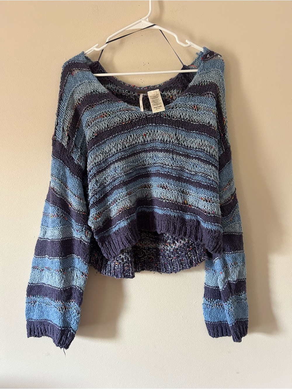 Free People Cropped Striped Knit Sweater – Blue